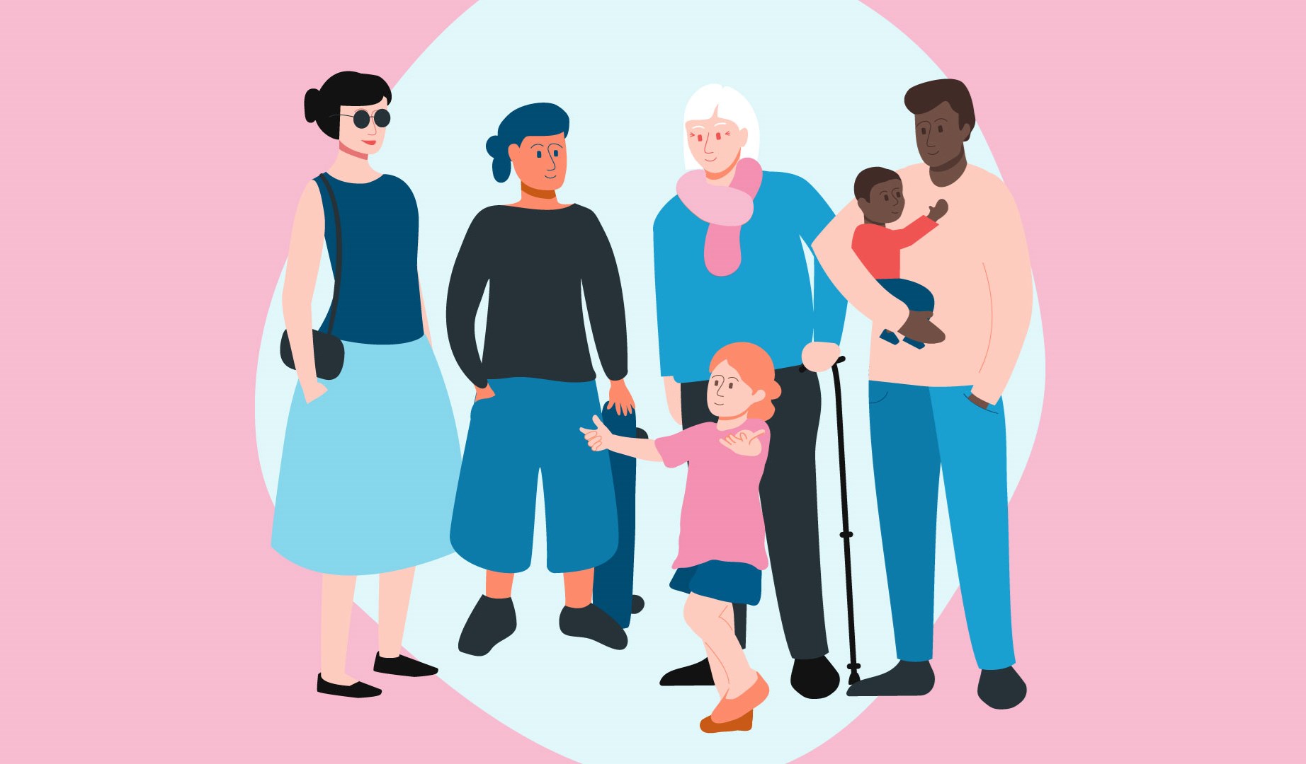 Männskor som står i en grupp och ser ut att ha trevligt