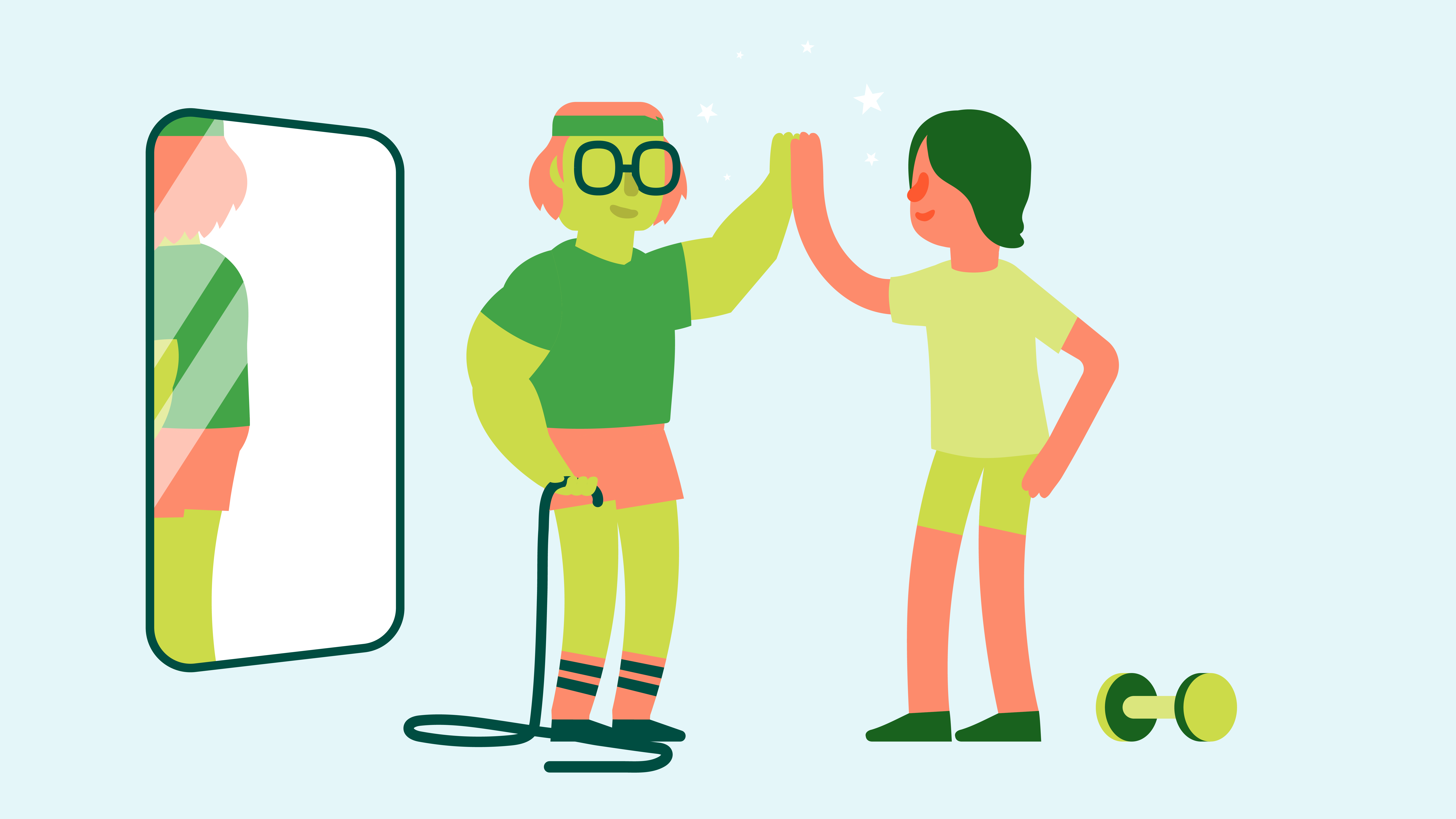 Illustration. Två glada figurer som gör high five.