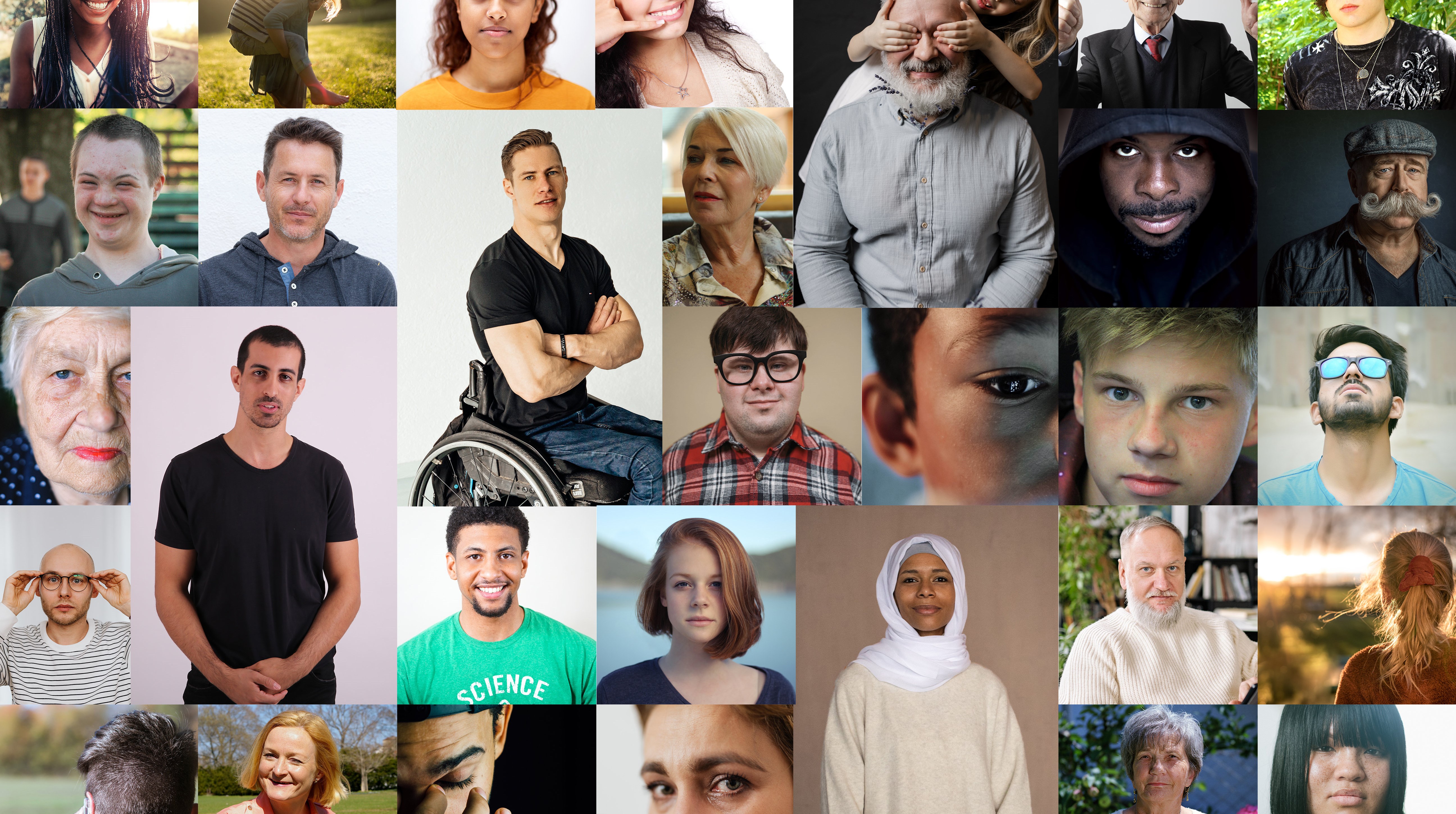 Massor av porträtt på olika människor