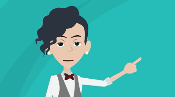 Enn illustrerad figur med väst som pekar. 