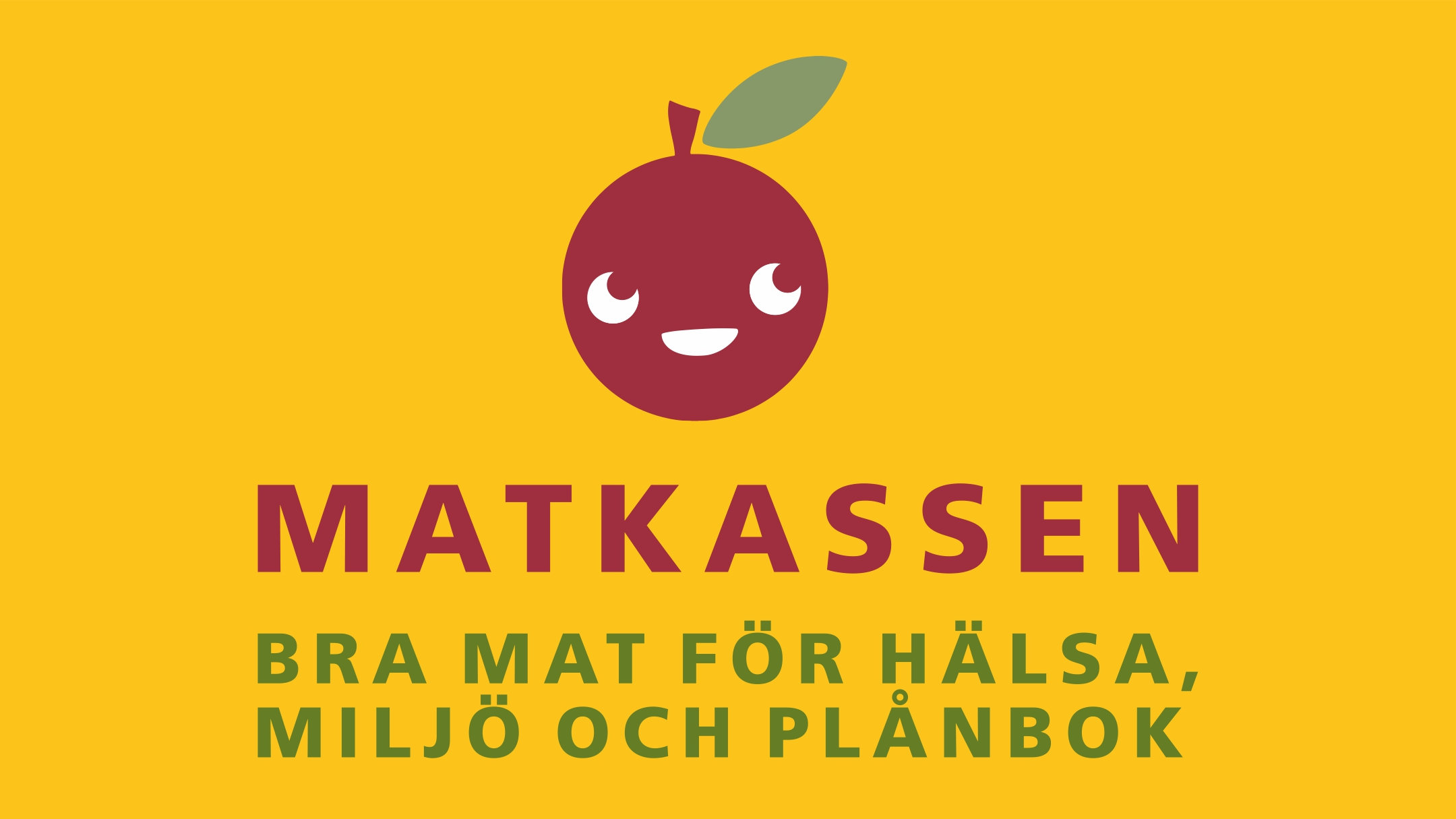 Matkassens symbol äpplet och slogan på en gul bakgrund