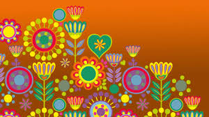 grafiska fantasiblommor i färgglada färger. Orange bakgrund